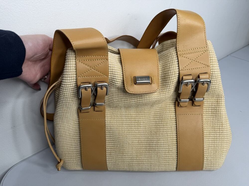 FRANCESCO BIASIA Brown Leather Shoulder Buckle Bag Tan Cinch Sides Made Italy